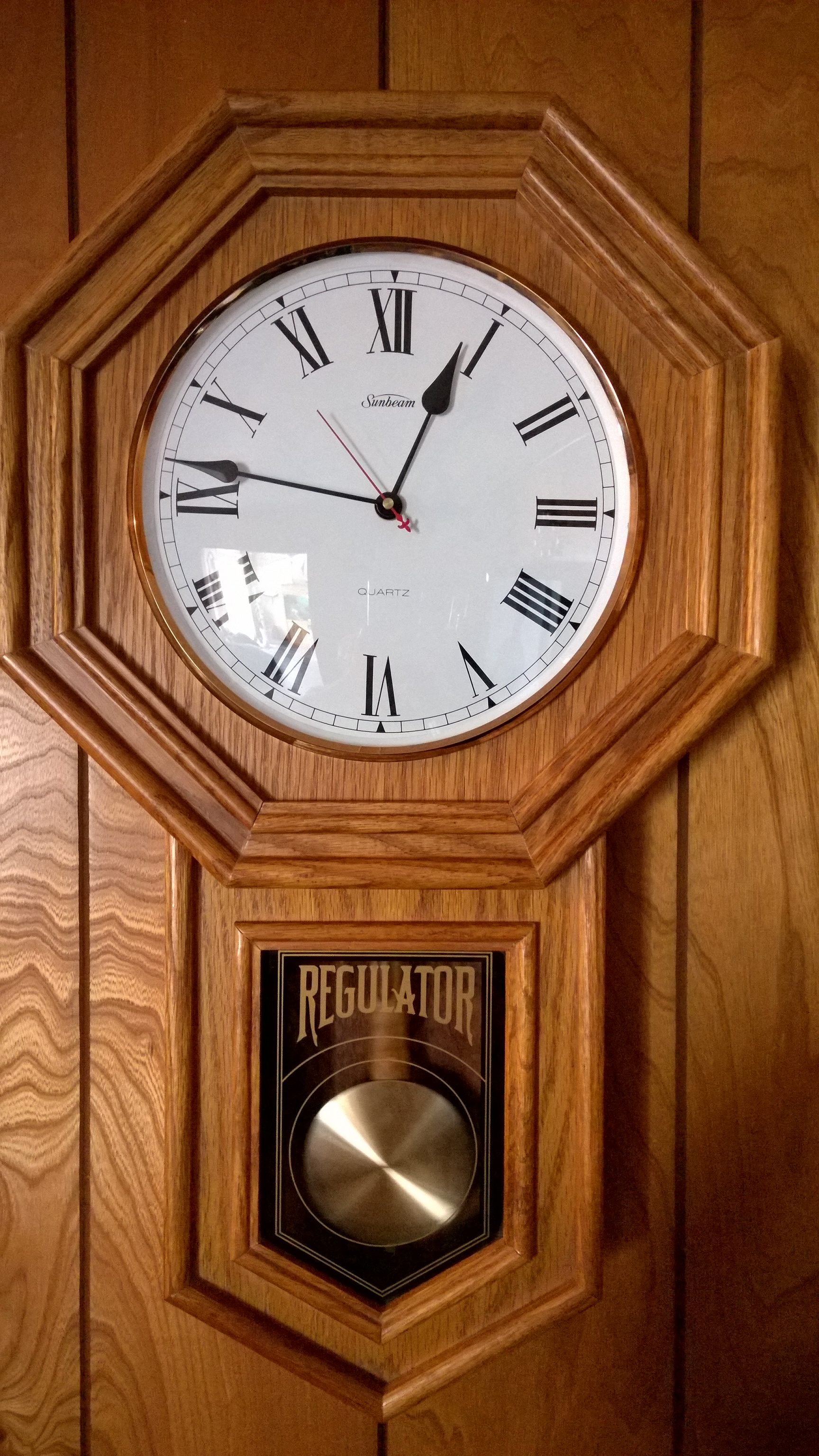 Vintage Sunbeam 24\" Quartz Regulator Wall Clock, Oak Wood
