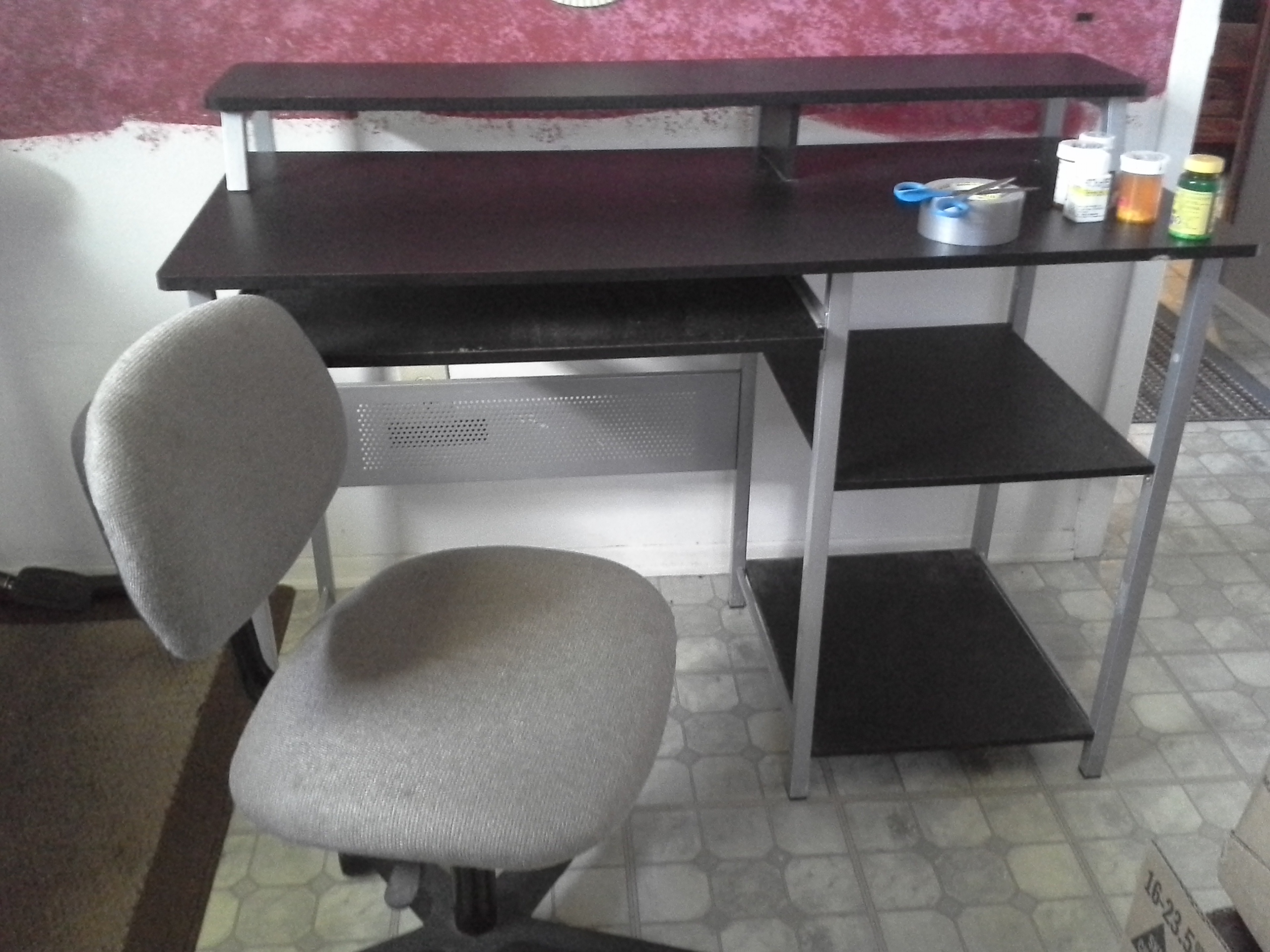 metal black computer desk w/ chair