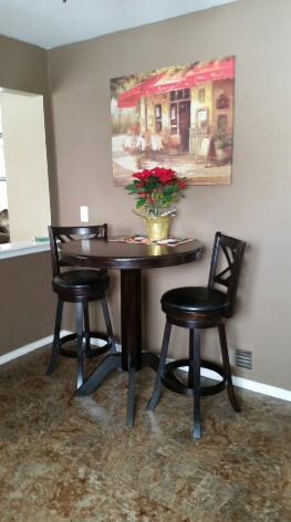Art vsn cherry wood bar table and 2 stools