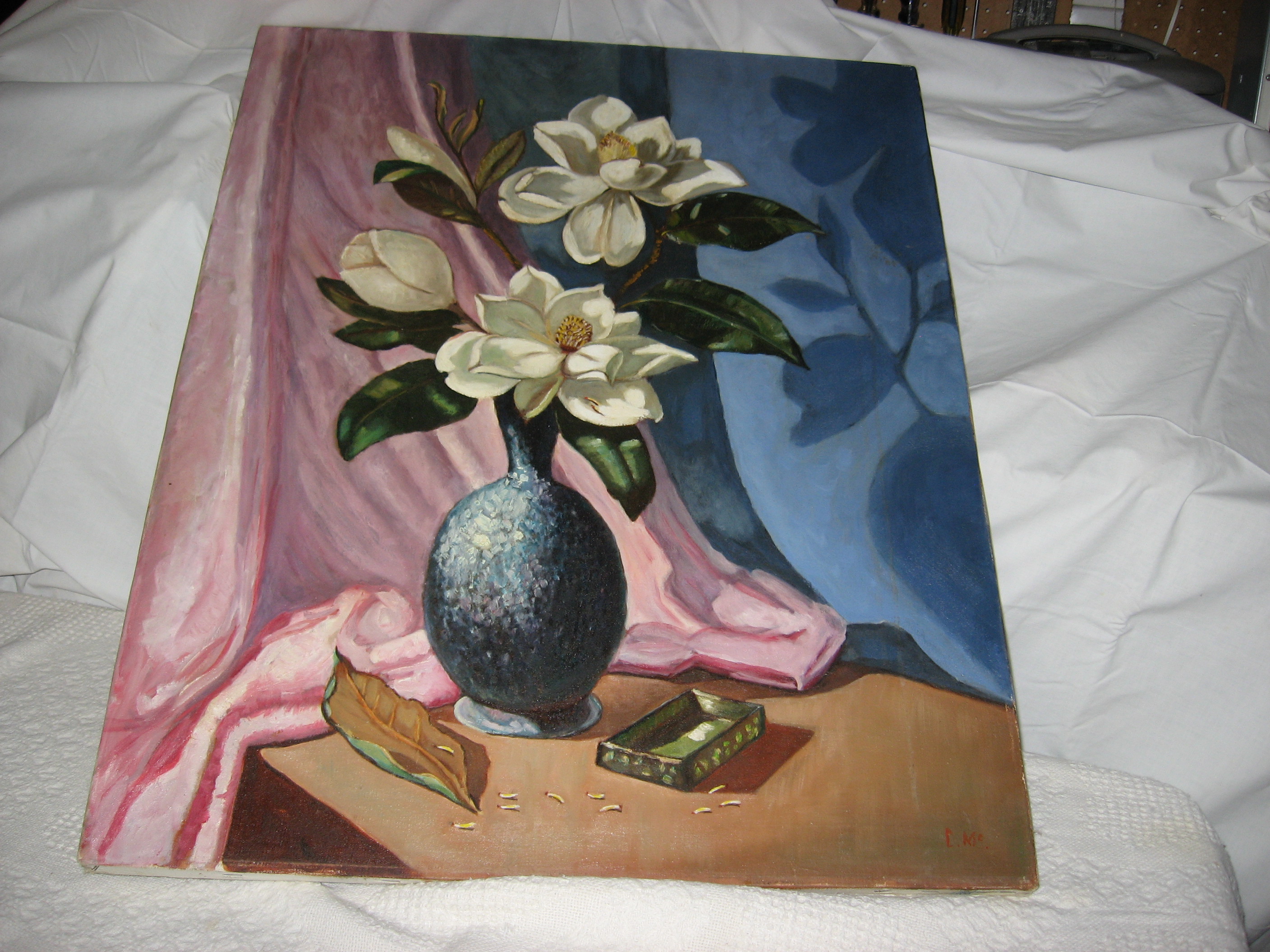 Oil painting on canvas, vase & flowers, signed