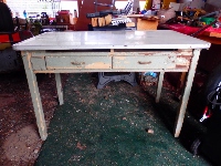 Antique Metal Top 2 Drawer Table