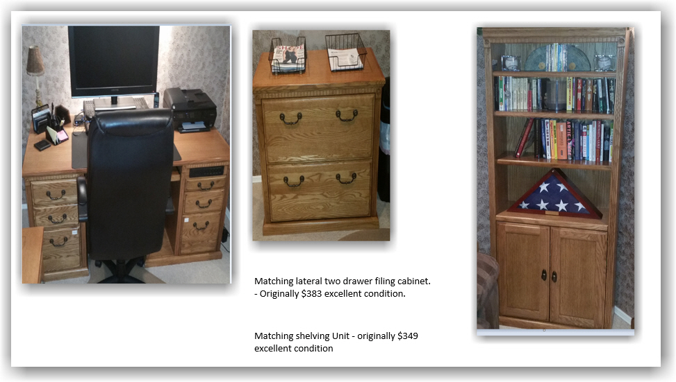 Solid Oak office furniture - Desk, Shelf, Cabinet