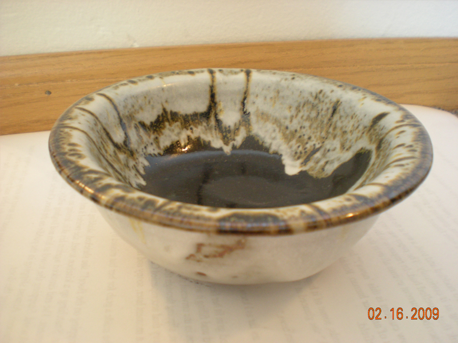 Gold, White, and Black Hand-thrown and glazed ceramic bowl