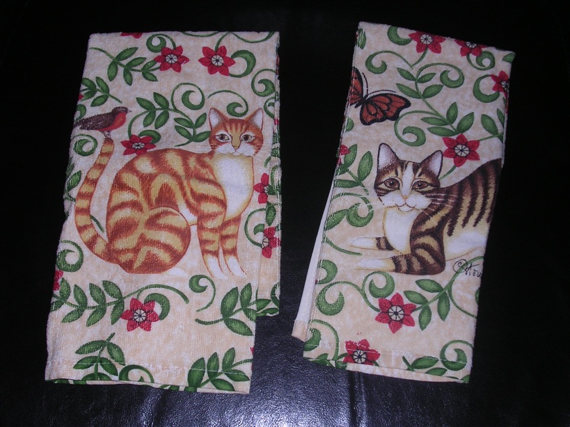 2 Cat-print Dishtowels