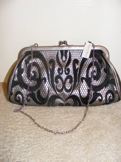 NWT--White House Black Market Silver Clutch with Chain Strap