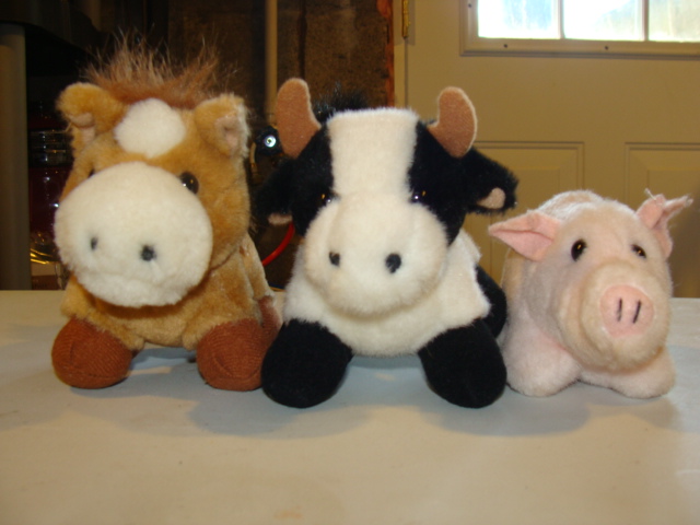 Horse, pig, and cow plush