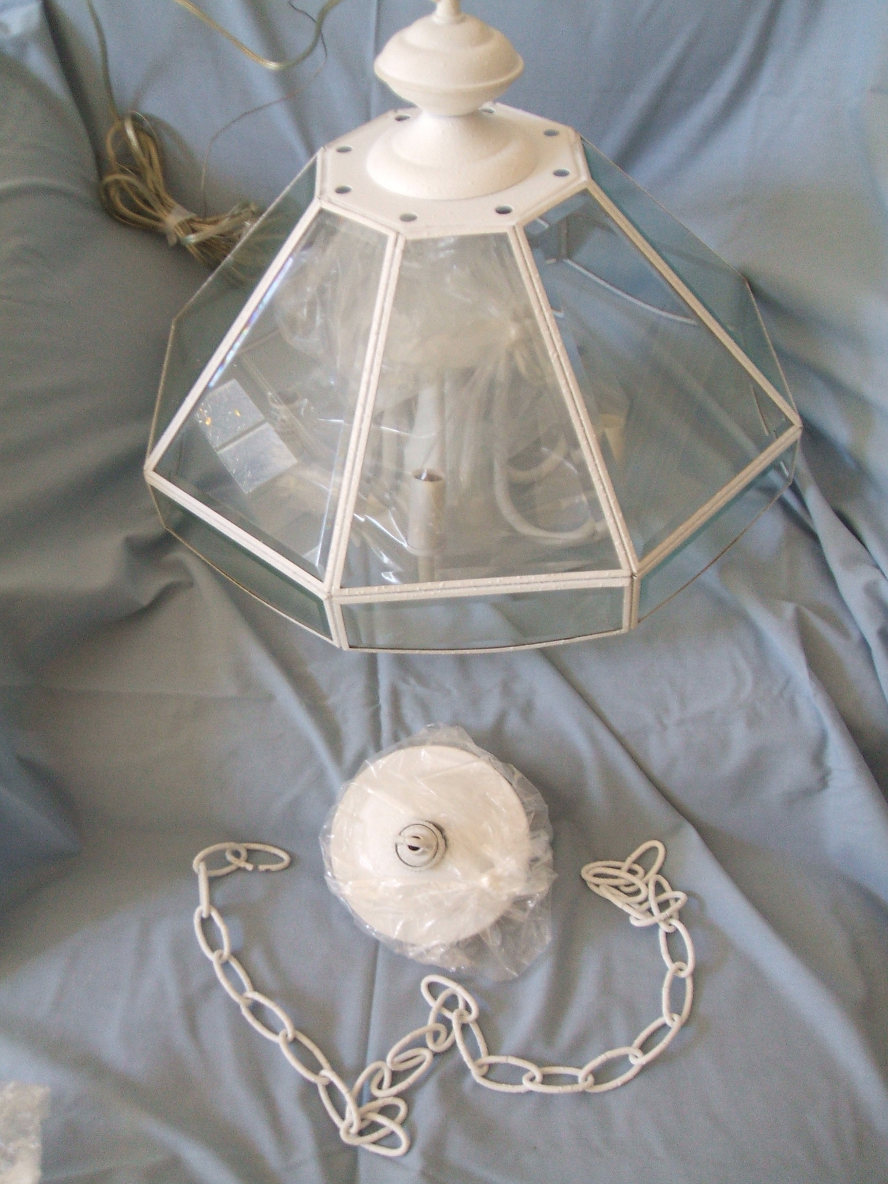 White Pendant  Light Fixture With Beveled Glass