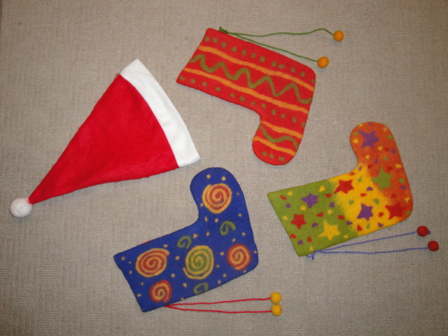Christmas Stockings - set of 3 made in Kyrgyzstan of Felted Wool