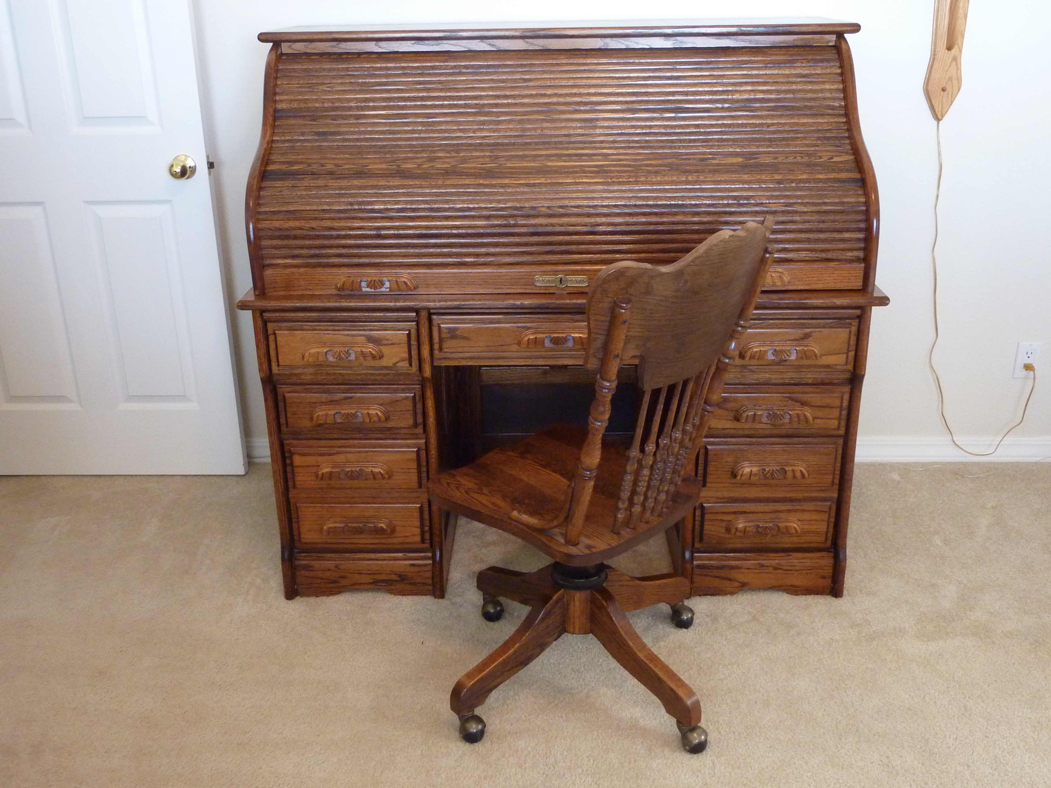 Oak Rolltop Desk with matching Chair