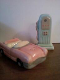 57 cevy convertable and gas pump salt and pepper shakers
