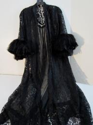 Vintage Black Lace & Feather Nightgown Set