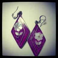 diamond shaped fuschia and flower earrings
