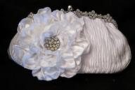 White Bridal Clutch Wedding Purse With Gorgeous White Satin Rose