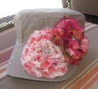 Khaki Cadet Military Distressed Army hat with Fabric Flowers