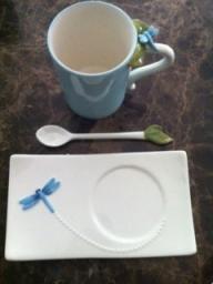 Dragon Fly teacup w/saucer, stirrer
