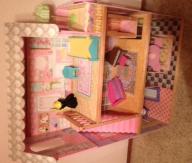 Painted Wooden Doll House with Furniture