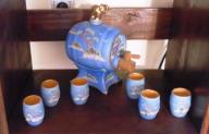 Blue Japanese Moriage Saki Barrel and Cups