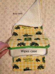 Wipes case with matching burp cloth