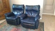 2 Blue Leather Recliners -- Comfortable and well-loved