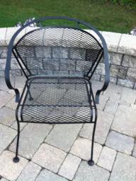 4 wrought iron patio chairs and 2 side tables