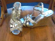 Gold wedge heels