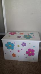 Wood Toy Box White with Flowers