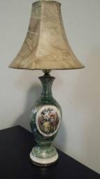 Green Ceramic Lamp with 1700's Couple On the Front