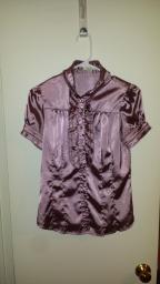 Forever 21 Ruffled Collar Short Sleeved Faux Silk Purple Top Sm