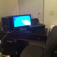 Desktop computer with monitor and printer