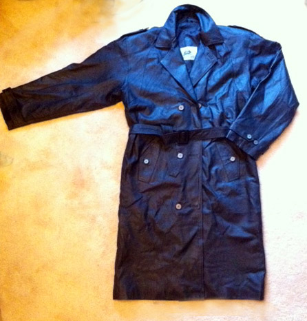Black leather coat full length large in Aida's Garage Sale Woodinville, WA