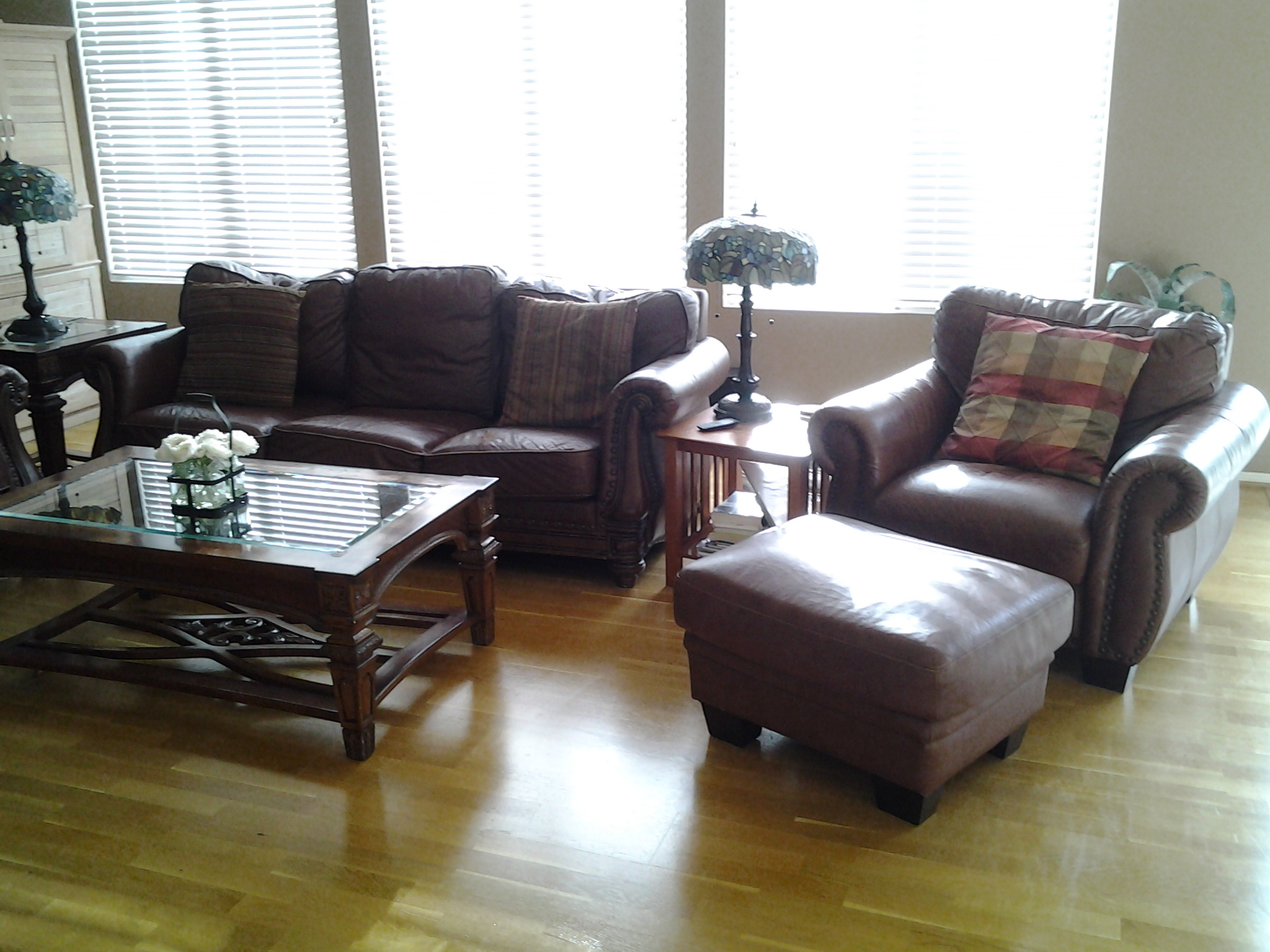 living room furniture: brown leather sofa, loveseat, chair and ot in ...